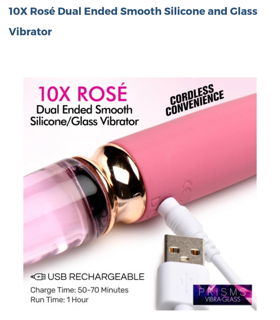 10× Rose' Dual Ended Smooth Silicone  And Glass Vibrator