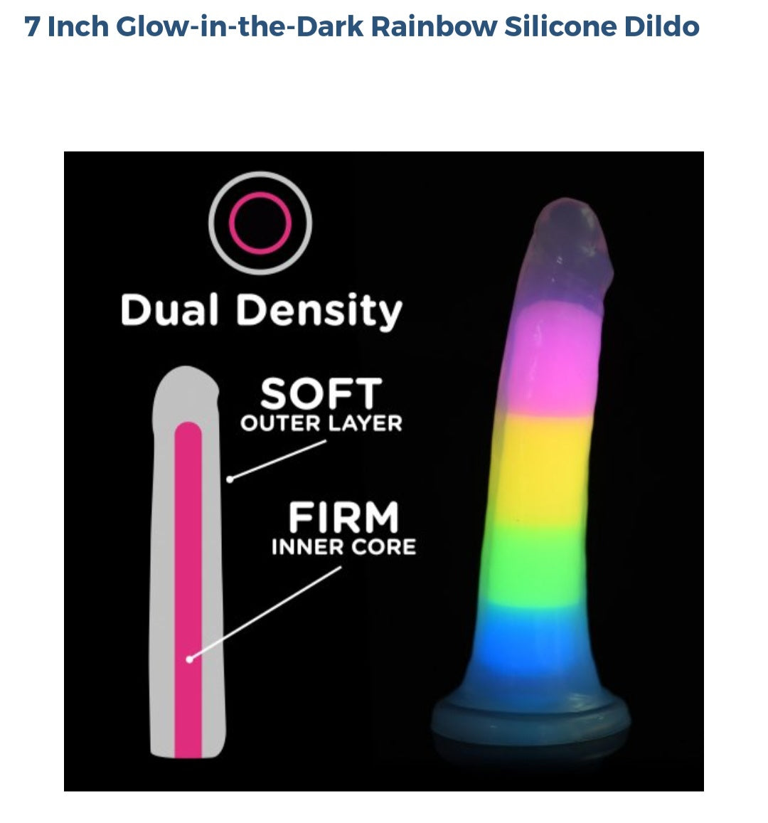 7 Inch Glow-In-The-Dark Rainbow Silicone Dildo