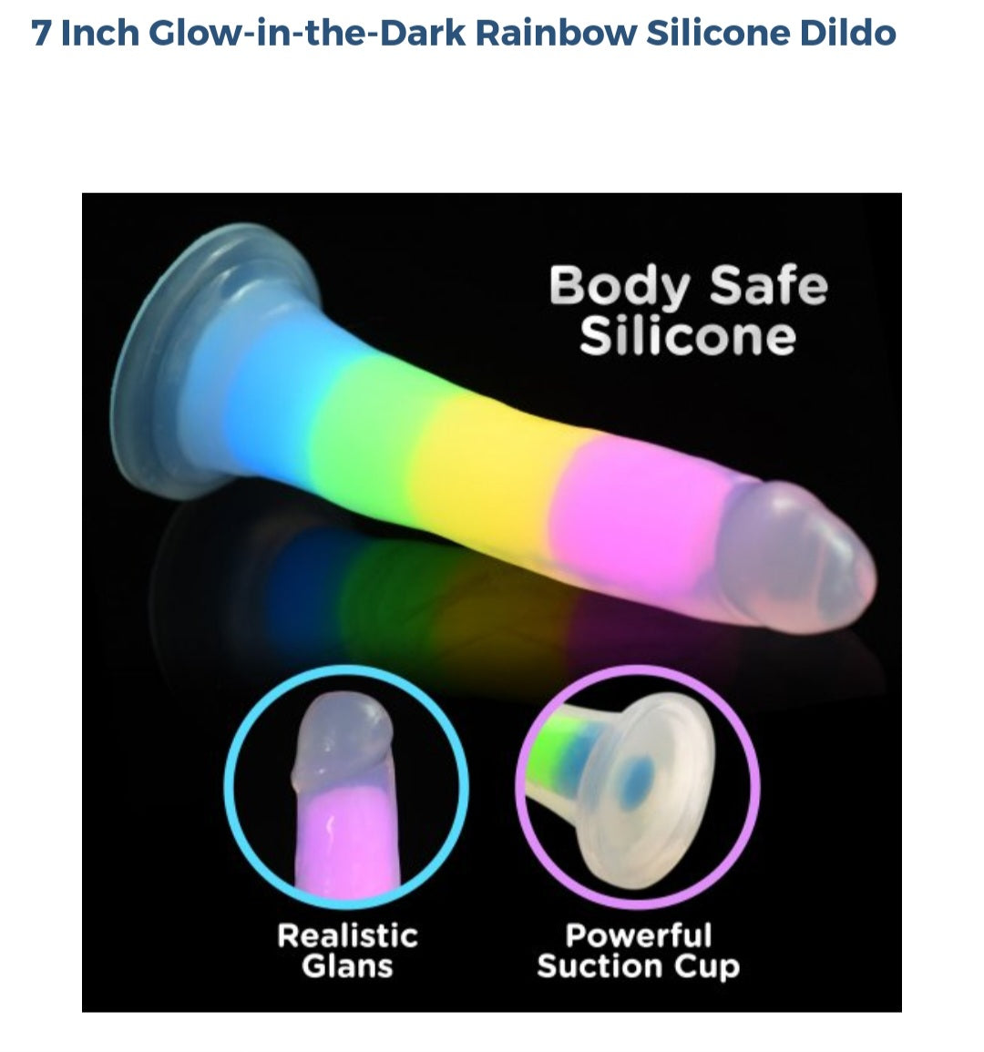 7 Inch Glow-In-The-Dark Rainbow Silicone Dildo