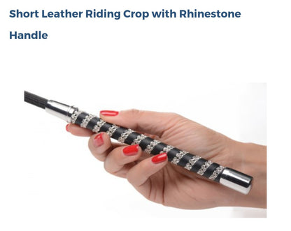 Short Leather Riding Crop With Rhinestone Handle