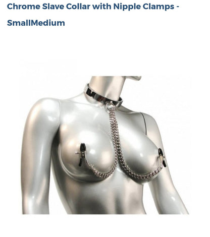 Chrome Slave Collar With Nipple Clamps- Small/Medium