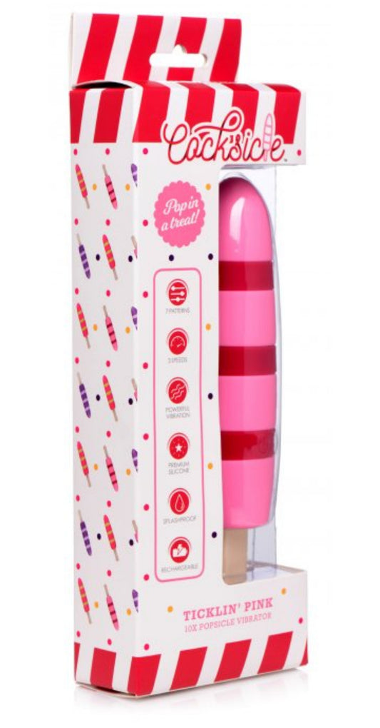 Fizzin 10X Popsicle Silicone Rechargeable Vibrator-Pink