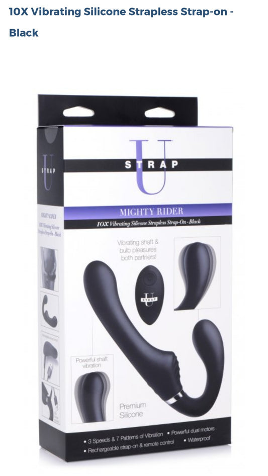 10X Vibrating Silicone Strapless Strap-On-Black