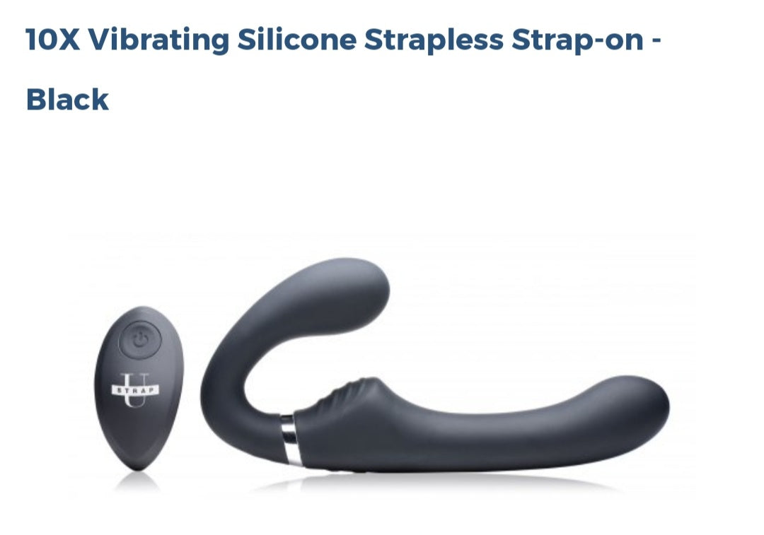 10X Vibrating Silicone Strapless Strap-On-Black